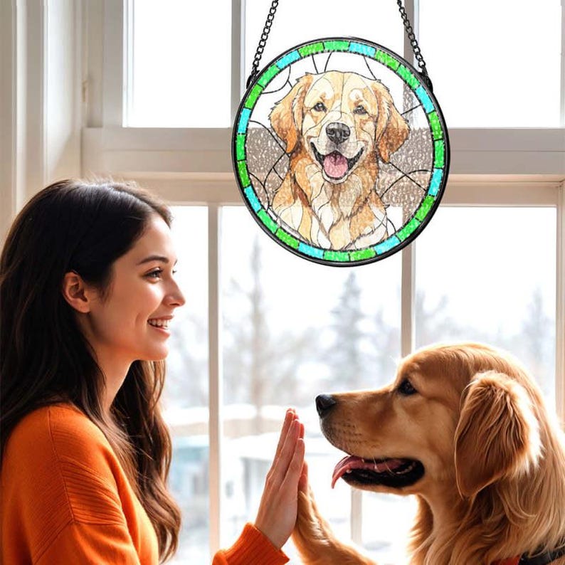 Custom dog Portrait Art Suncatcher,Custom Pet Portrait,Stained Glass Dog Memorial,Custom Dog Portrait from Photo,Indoor Decor,SunCatcher