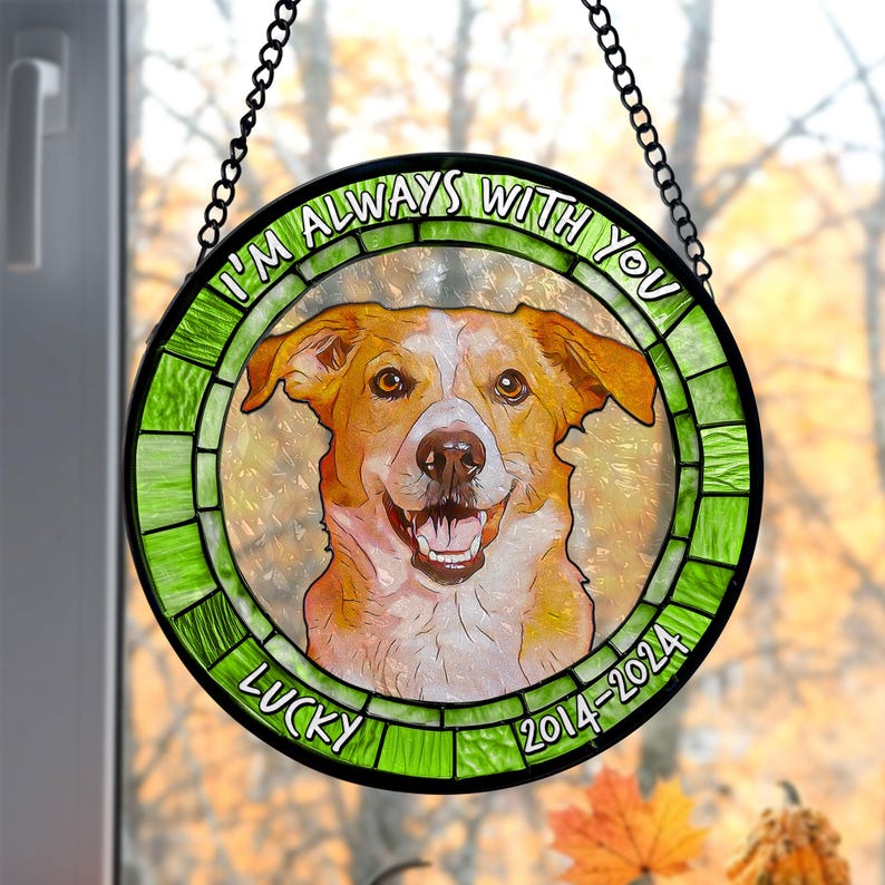 Personalized Photo Pet Memorial Stained Glass Suncatcher, Loss Of Dog/ Cat Stained Glass, Pet Sympathy Gift, In Loving Memory Pet Suncatcher