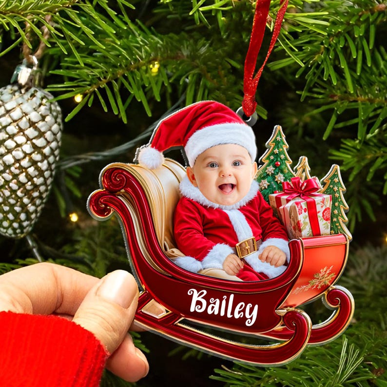 Personalized Baby Photo Ornaments,2D Flatten Ornament, Baby Face Ornament, Baby's First Christmas Ornament, Baby Ornament 2024, First Xmas