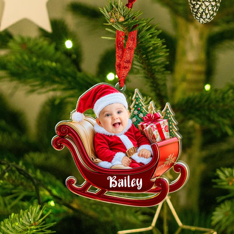 Personalized Baby Photo Ornaments,2D Flatten Ornament, Baby Face Ornament, Baby's First Christmas Ornament, Baby Ornament 2024, First Xmas