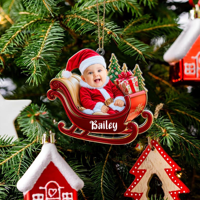 Personalized Baby Photo Ornaments,2D Flatten Ornament, Baby Face Ornament, Baby's First Christmas Ornament, Baby Ornament 2024, First Xmas