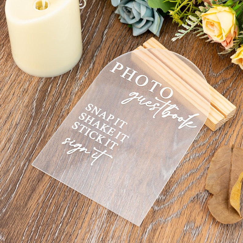 Arch Guest Book Sign, Photo Guestbook Sign, Polaroid Wedding Sign, Guestbook Acrylic Sign, Snap It Shake It Sign It
