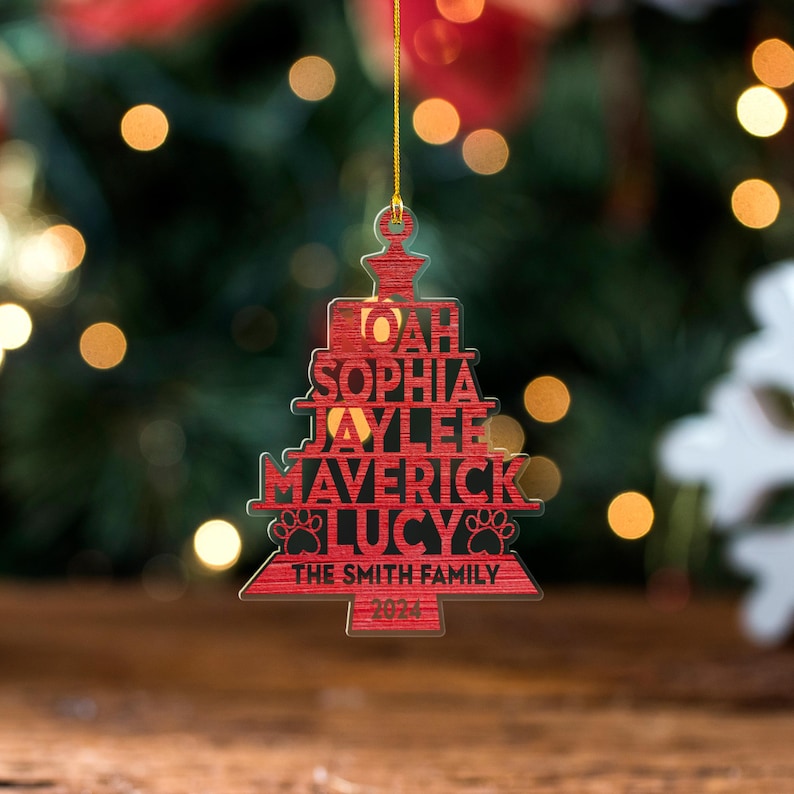 Custom Family Ornament 2024, Family Name Christmas Tree Ornament, Family Name Tree Ornament, Christmas Tree Name, Christmas Ornament