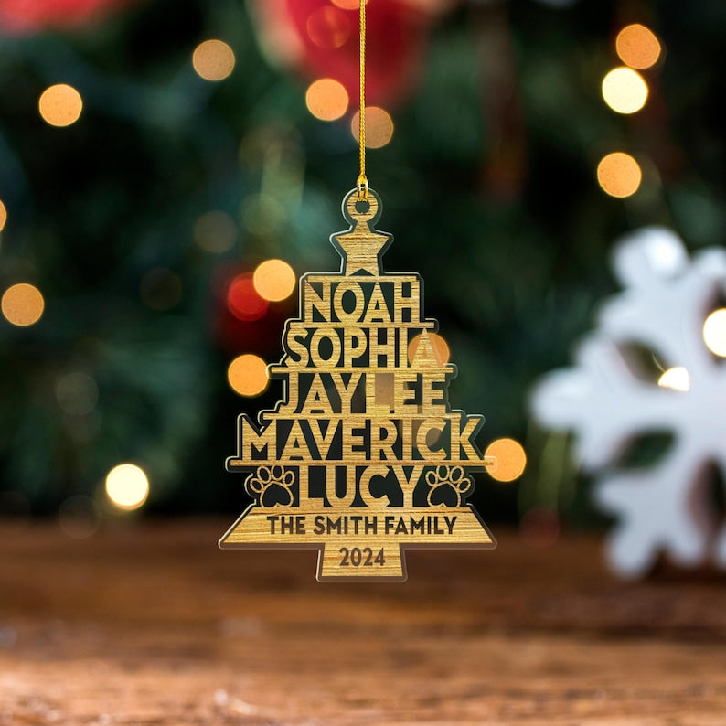 Custom Family Ornament 2024, Family Name Christmas Tree Ornament, Family Name Tree Ornament, Christmas Tree Name, Christmas Ornament