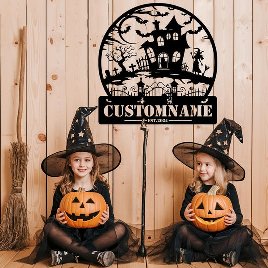 Custom Halloween Metal Sign: Haunted House Decor, Spooky Wall Art