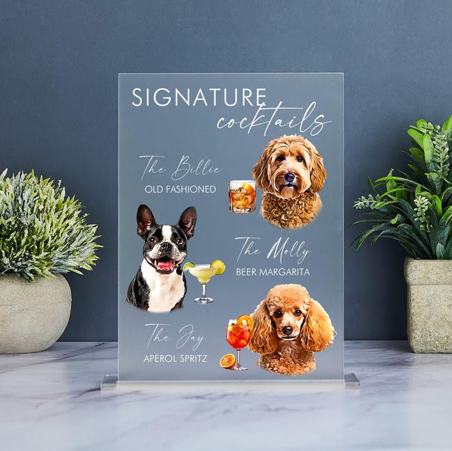 Dog Signature Cocktails Sign, Pet Signature Drink Bar Menu, Acrylic Wedding Bar Menu, Pet Wedding Bar Sign, Dog Signature Drinks Sign