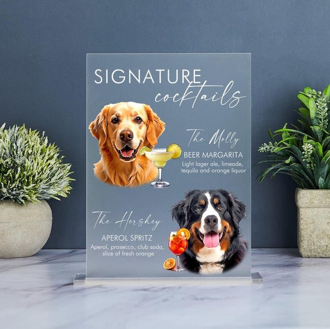 Dog Signature Cocktails Sign, Pet Signature Drink Bar Menu, Acrylic Wedding Bar Menu, Pet Wedding Bar Sign, Dog Signature Drinks Sign