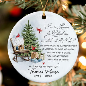 Personalized Christmas In Heaven Memorial Ornament, Cardinal Memorial Ceramic Ornament, Custom In Loving Memory Bereavement Ornament