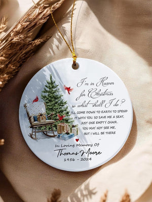 Personalized Christmas In Heaven Memorial Ornament, Cardinal Memorial Ceramic Ornament, Custom In Loving Memory Bereavement Ornament