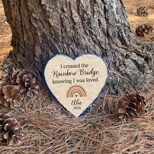 Crossed The Rainbow Bridge Memorial Plaque, Personalized Pet Memorial Gift for Dog Cat Loss