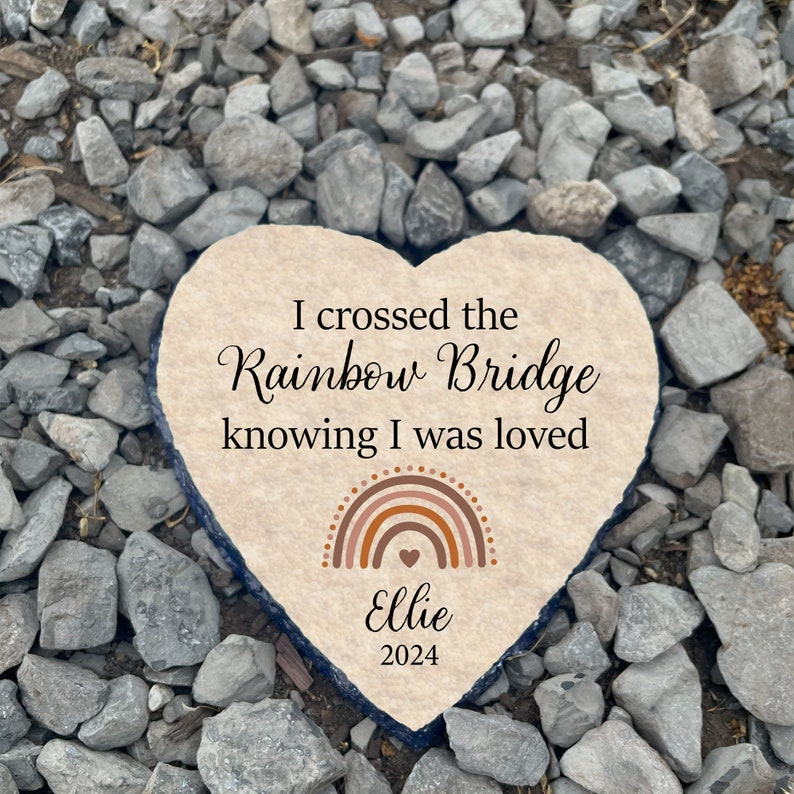 Crossed The Rainbow Bridge Memorial Plaque, Personalized Pet Memorial Gift for Dog Cat Loss