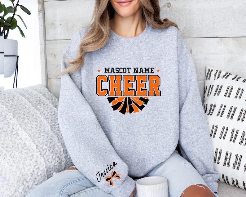 Custom Cheer Sweatshirt, Cheer Sweater, Cheer Squad Sweaters, Cheer Coach Sweater,Orange Cheer ,Megaphone Hoodie,Cheer Mom with Name Sweater