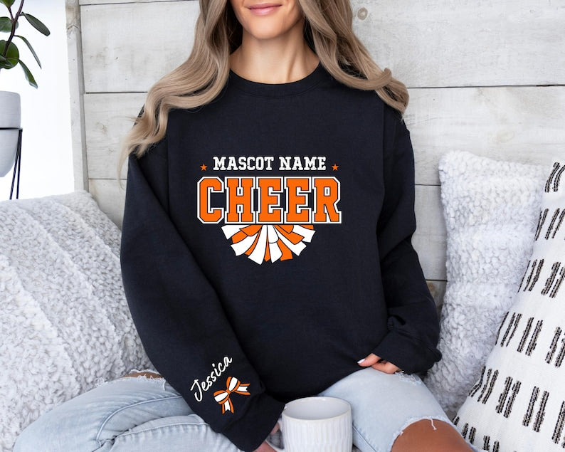 Custom Cheer Sweatshirt, Cheer Sweater, Cheer Squad Sweaters, Cheer Coach Sweater,Orange Cheer ,Megaphone Hoodie,Cheer Mom with Name Sweater