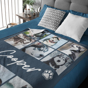 Dog Cat Picture Bedding Blanket With Text, Customized Name Photo Blanket Collage, Memorial Pet Face Loss Keepsake Gift