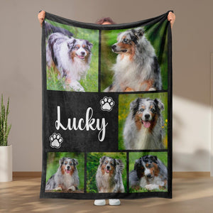 Dog Cat Picture Bedding Blanket With Text, Customized Name Photo Blanket Collage, Memorial Pet Face Loss Keepsake Gift