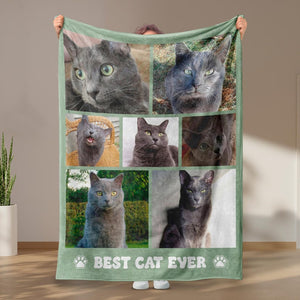 Dog Cat Picture Bedding Blanket With Text, Customized Name Photo Blanket Collage, Memorial Pet Face Loss Keepsake Gift