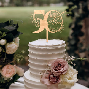 Happy Birthday Cake Topper with Name, Personalized Birthday Cake Topper, 25th 30th 40th Birthday Cake Topper, 50th Anniversary Cake Topper.