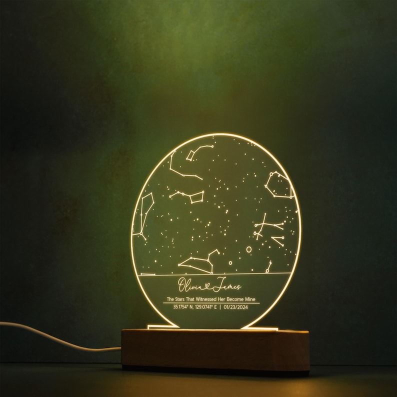 Personalized Star Map Night Light - Custom Constellation Map By Date - Night Sky Keepsake - Engagement Gift For Him And Her
