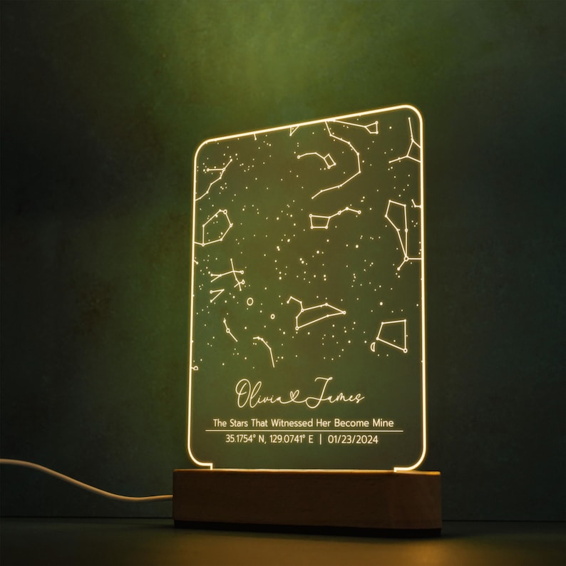 Personalized Star Map Night Light - Custom Constellation Map By Date - Night Sky Keepsake - Engagement Gift For Him And Her