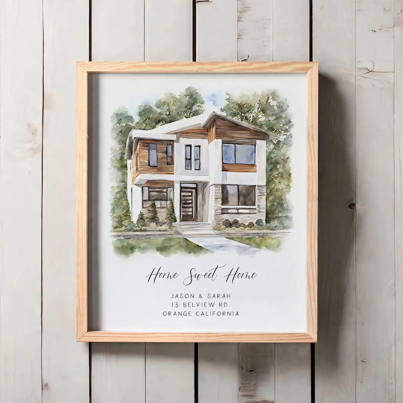Home portrait, house painting, housewarming gift, our first home sign, home sweet home sign, watercolor home, house portrait, realtor gift