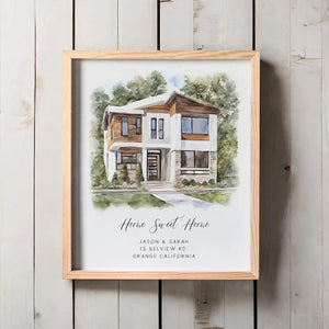 Home portrait, house painting, housewarming gift, our first home sign, home sweet home sign, watercolor home, house portrait, realtor gift