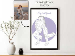 Custom Line Drawing from Photo - Personalized Couple Portrait & Gift for Boyfriend, Last Minute Birthday Gift for Him, Couple Line Art