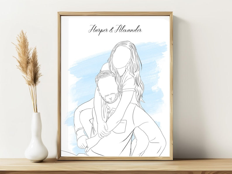 Custom Line Drawing from Photo - Personalized Couple Portrait & Gift for Boyfriend, Last Minute Birthday Gift for Him, Couple Line Art