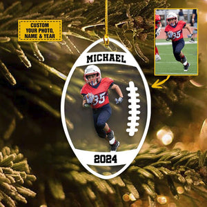 Personalized Football Christmas 2024 Ornament, Custom Photo Football Ornament, Holiday Decors, Xmas Gift, Custom Name and Year, 2D Flat