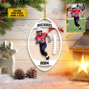 Personalized Football Christmas 2024 Ornament, Custom Photo Football Ornament, Holiday Decors, Xmas Gift, Custom Name and Year, 2D Flat