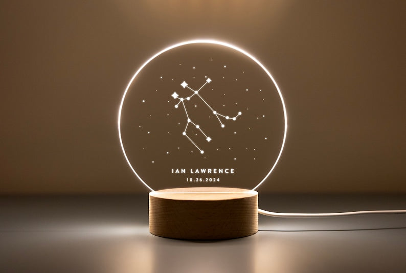Personalized Zodiac LED Light - Custom Star Sign Gift for Couples, Birthday & Anniversary Decor