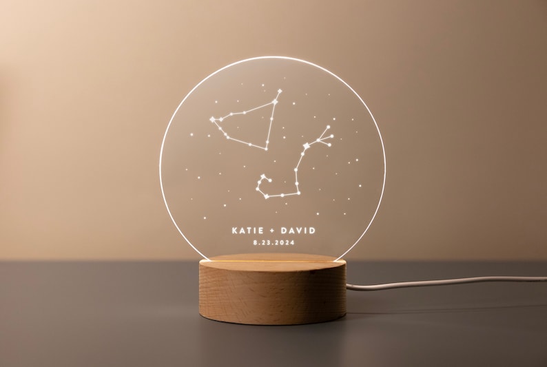 Personalized Zodiac LED Light - Custom Star Sign Gift for Couples, Birthday & Anniversary Decor