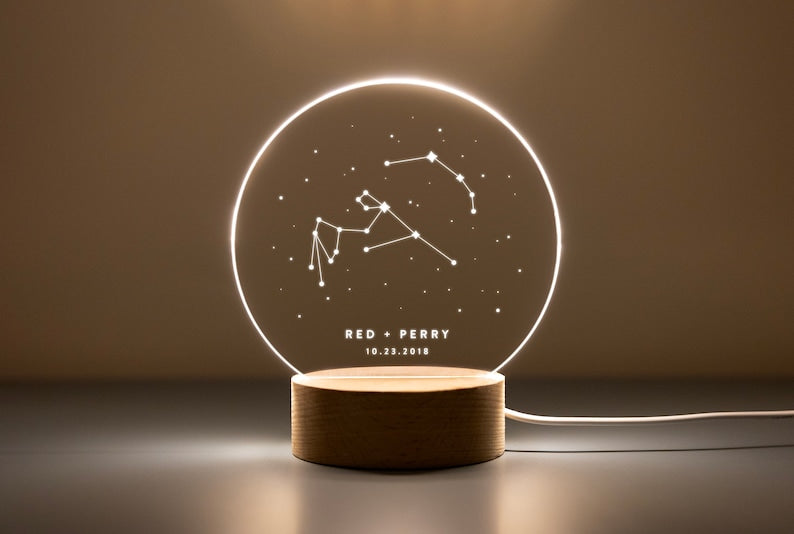 Personalized Zodiac LED Light - Custom Star Sign Gift for Couples, Birthday & Anniversary Decor