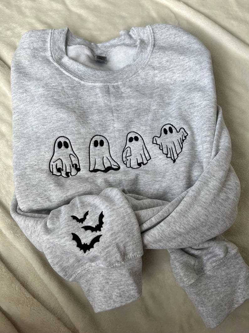 Fall embroidered sweatshirt Halloween embroidered ghost sweatshirt fall embroidered bat sleeve crewneck ghost and bat embroidered sweatshirt il_794xN.6239484739_dezg.jpg