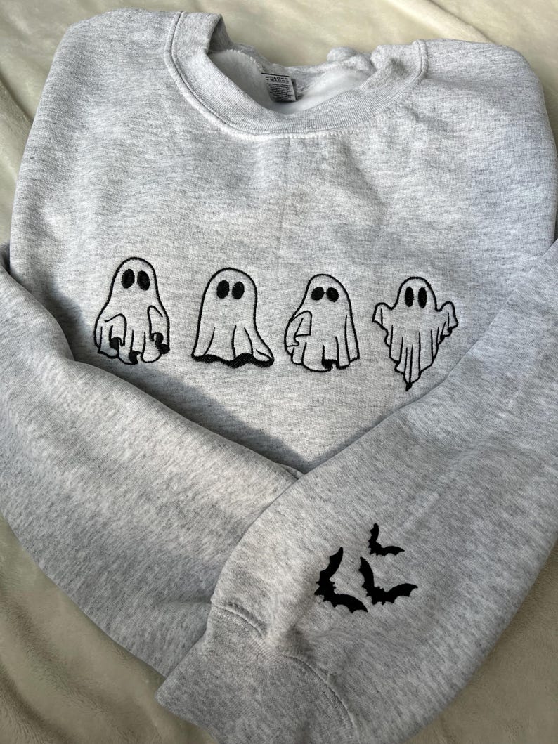 Fall embroidered sweatshirt Halloween embroidered ghost sweatshirt fall embroidered bat sleeve crewneck ghost and bat embroidered sweatshirt il_794xN.6239484927_plq1.jpg