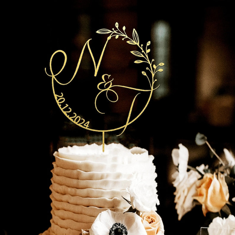Custom Initial Wedding Cake Toppers, Gold Cake topper for Wedding, Rustic Wedding Cake Toppers,Wedding Decorations Customized Greeting Cards