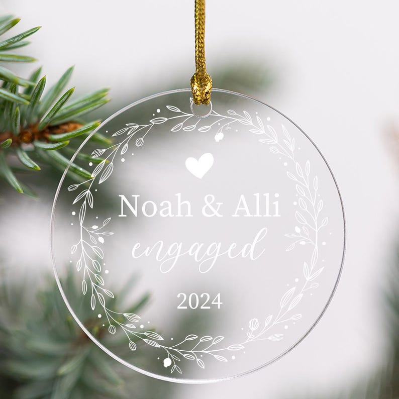 Personalized Engaged Acrylic Ornament, Custom Engagement Ornament, Name Christmas Ornament, Christmas Gifts, Engagement Gifts, First Christmas