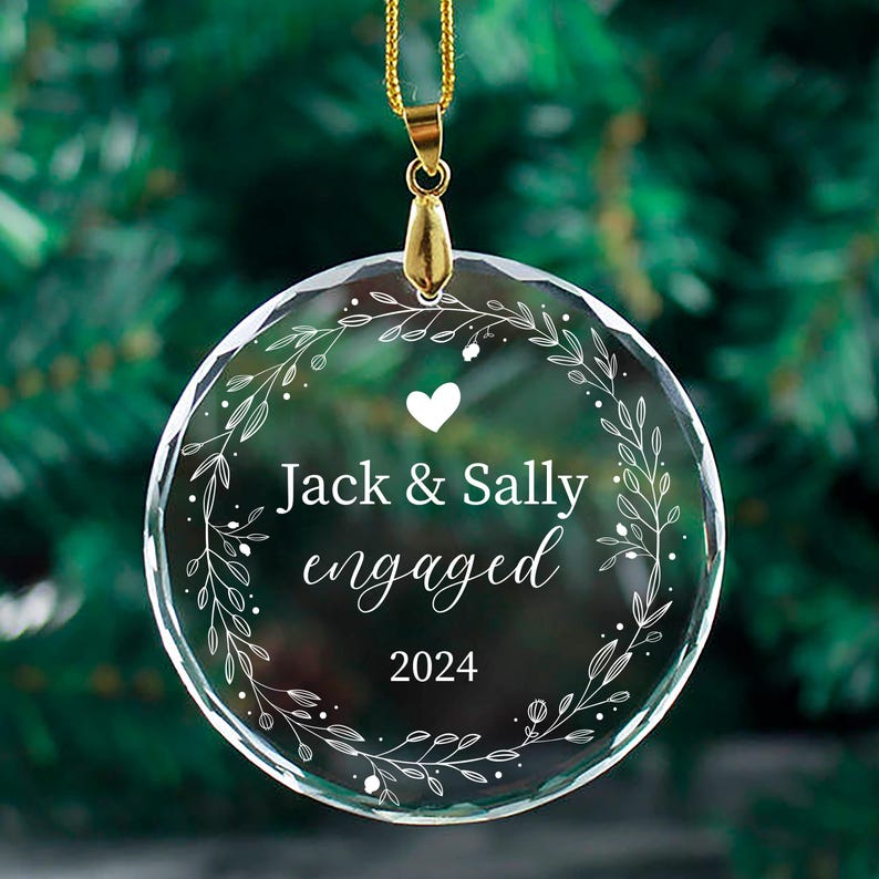 Personalized Engaged Acrylic Ornament, Custom Engagement Ornament, Name Christmas Ornament, Christmas Gifts, Engagement Gifts, First Christmas