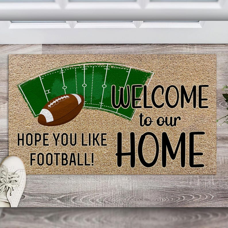 Welcome To Our Home Hope You Like Football, Football Doormat, Touchdown Celebration, Football Season, Sports Fan Gift, Football Home Decor