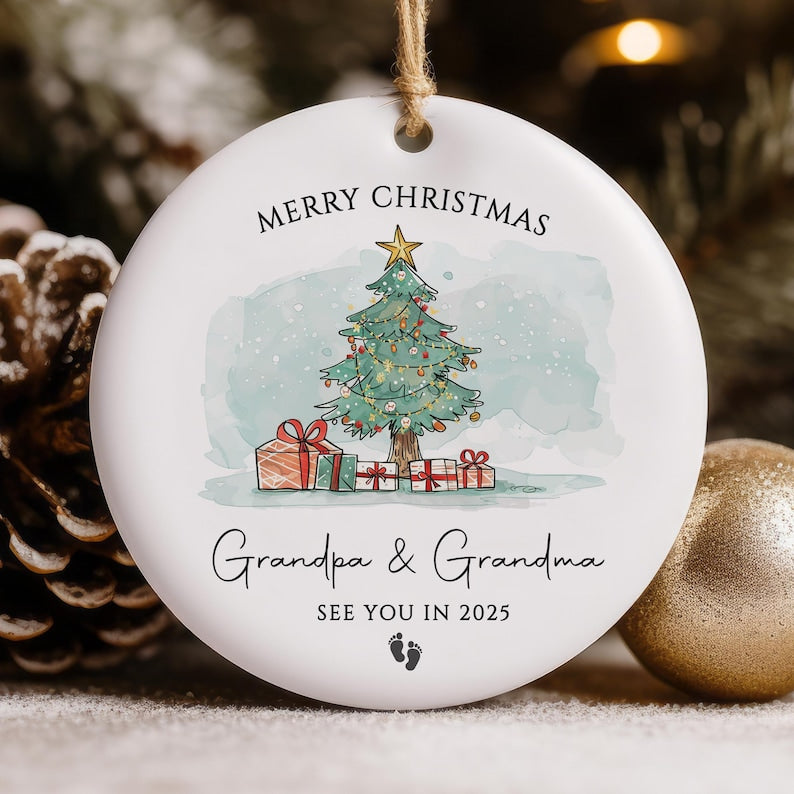 Promoted to Grandparents Christmas Ornament, Pregnancy Announcement, Expecting Baby, New Grandma and Grandpa Xmas Bauble