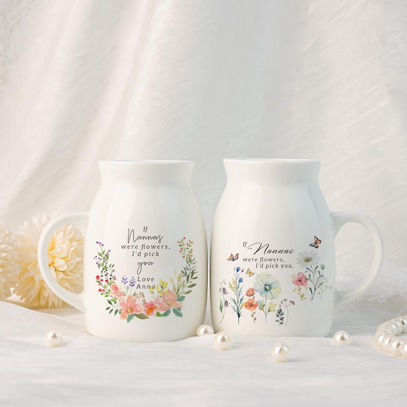 Personalised If were flowers I'd pick you Mum Nanna Grandma Wildflower Vase,Ceramic Flower Vase for Mama,Gift from Granddaughter,Home Decor