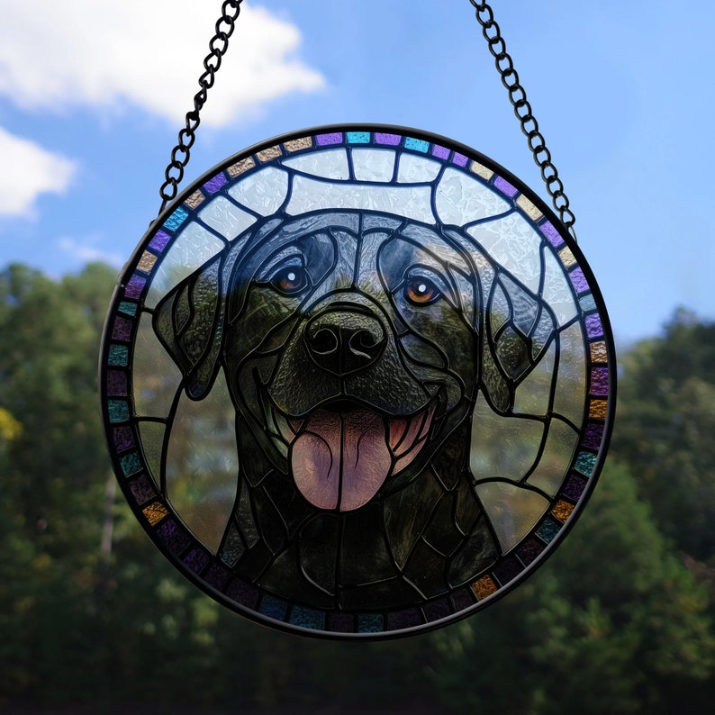 Custom Pet Portrait Suncatcher, Dog Stained Glass, Pet Ornament Gift, Personalized Remembrance
