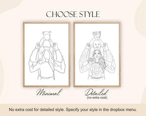 Custom Line Art, Custom Family Line Drawing From Photo, Personalized Gift For Him, Custom Grandpa Gift, Family Portrait, Gift For Dad