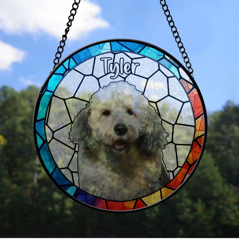 Custom Your Adorable Pet - Personalized Stained Glass Window Hanging Suncatcher, Dog Suncatcher, Custom Dog, Indoor Decor,Dog Window Hanging