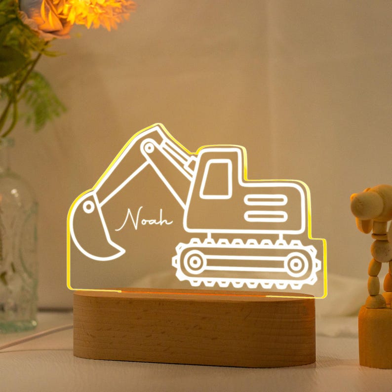 Excavator Night Light,Personalised Digger Night Light,Toddler Night Light,Children's Bedside Night Light,Digger Night Light,Kids Bedrooms