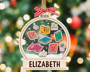 Custom Book Titles Book Lover Christmas Ornament Shaker, Book Lover Ornament, Librarian Ornament, Custom Title of Books, Bookworm Gifts
