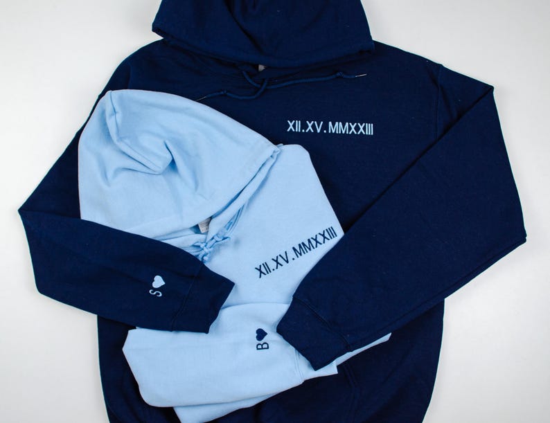 Roman Numeral Hoodie | Embroidered Couples Hoodie | Hoodie with Initials | Matching Couples Date Hoodie | Anniversary Date Hoodies