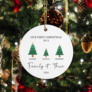 Personalized Family of Three Christmas Ornament: Baby's First Christmas