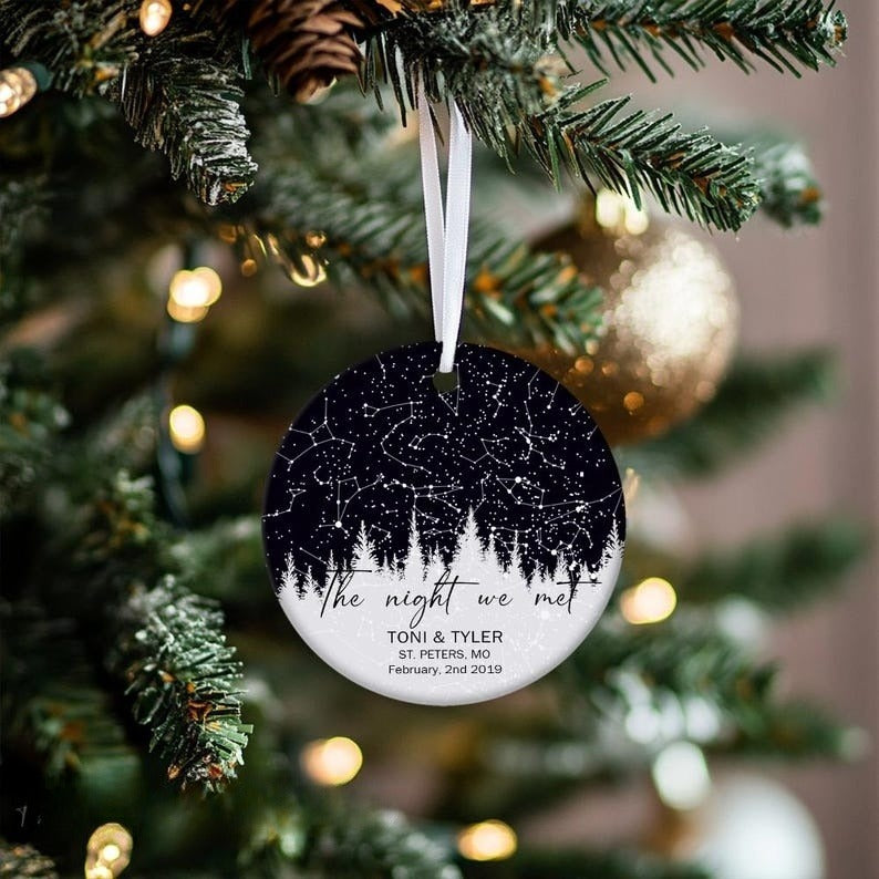 Personalized Star Map Ornament, The Night We Met Ornament, Couple Anniversary Ornament, Night Sky By Date Christmas Ornaments