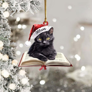 Personalized Cat On Book Ornament, Bookish Christmas Ornament Book Lover Gift, Bookworm Gifts, Librarian Gift, Cat Memorial Gift