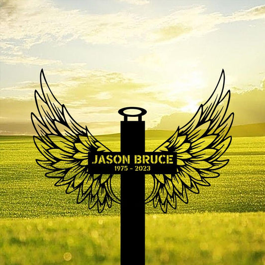 Custom Cross With Wing Metal, Cross Sign Memorial Stake, Cross Stake, Metal Stake, Sympathy Gift, Garden Sign, Grave Marker Remembrance Sign